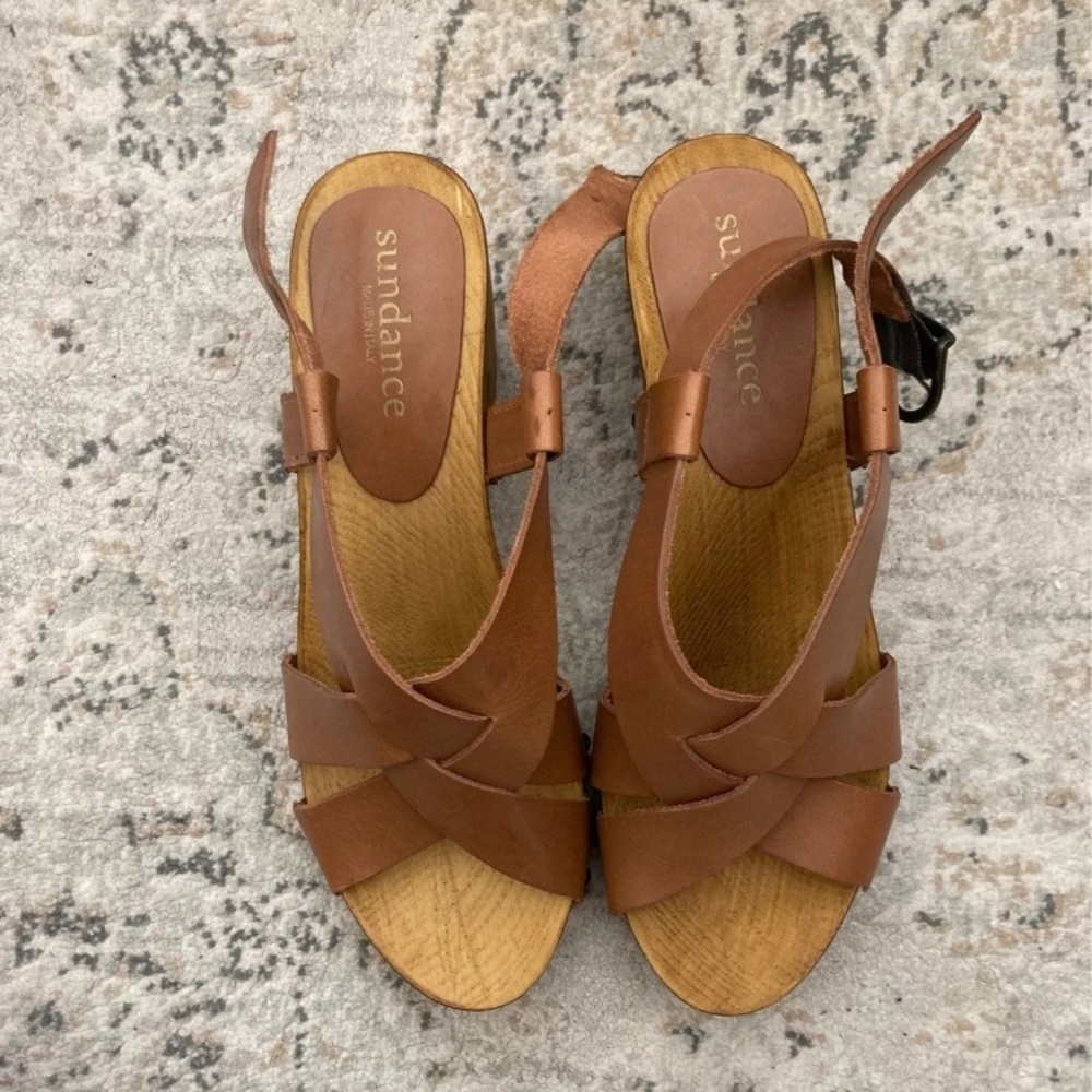 Sundance Leather Wooden Clog Sandal